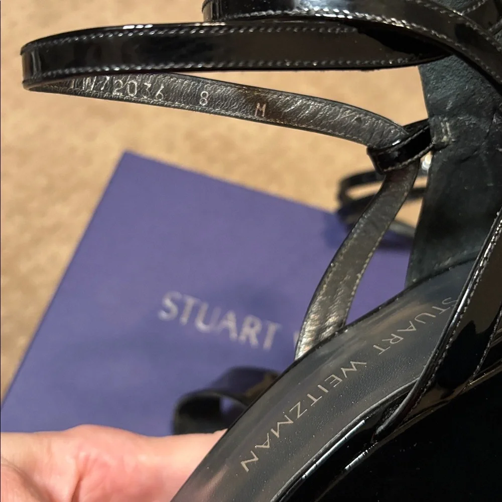 EUC Stuart Weitzman Glossy Black Wedge Heels